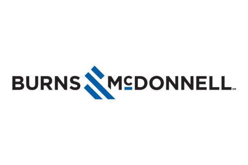 Burns & McDonnell logo in black and blue on a white background.