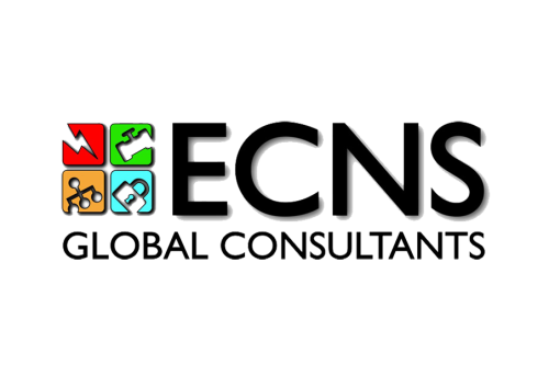 ECNS Global Consultants logo with four colorful icons beside large black “ECNS” lettering.