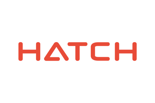 HATCH logo in rounded red-orange lettering on a white background.