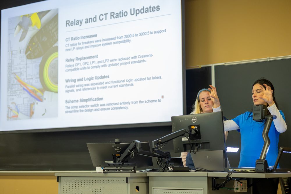 Company representatives presenting to students