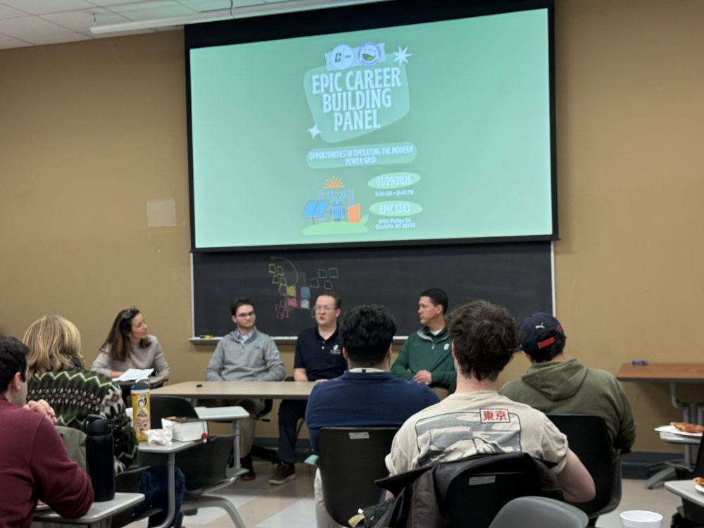 Panel of company representatives talking to students