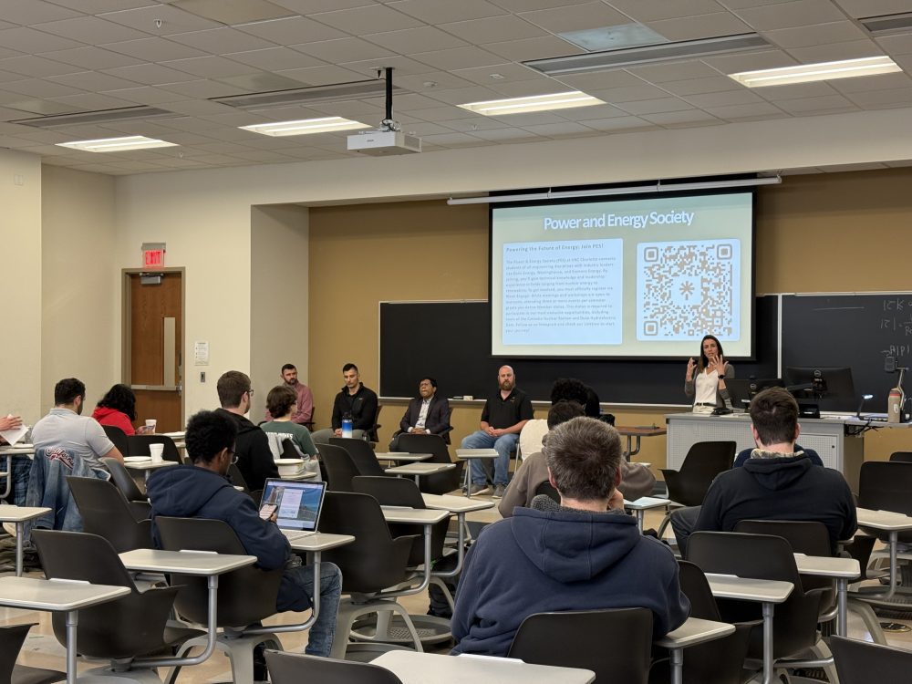 Panel of company representatives talking to students