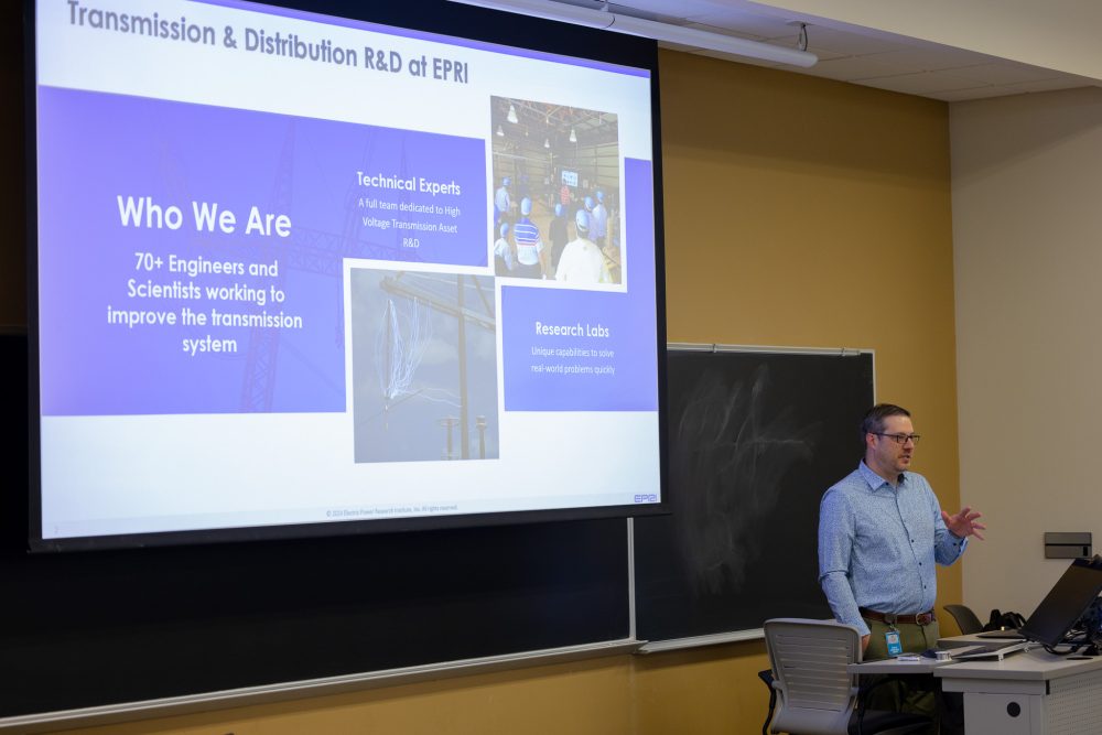 Company representative presenting to students